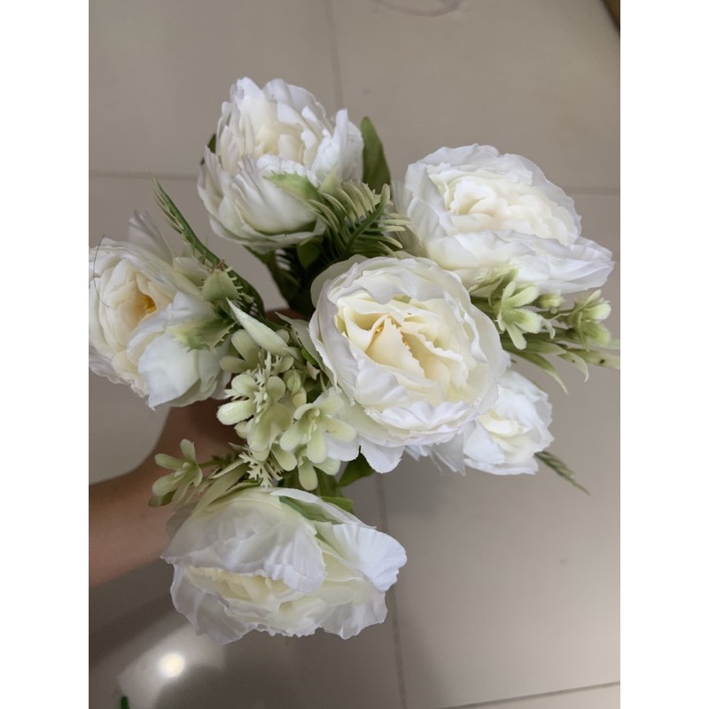 BUNGA PEONY MINI (12.5)-BUNGA ARTIFISIAL-BUNGAPALSU-BUNGAHIAS-Putih