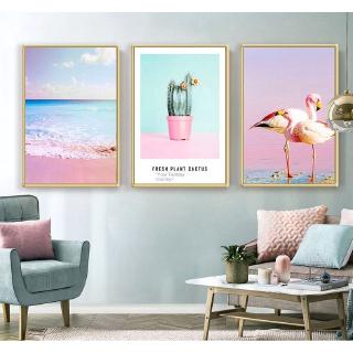 Lukisan Dinding Bahan Kanvas Gambar Flamingo Warna Pink 