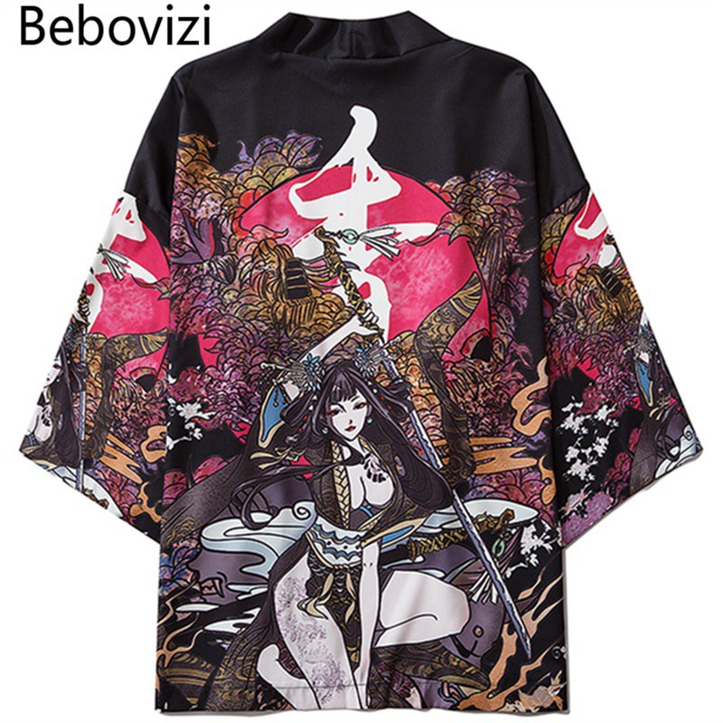 Baju Kimono Pria Bebovizi Summer Beauty Samurai Traditional Kimono Japanese Anime Clothes Cardigan C
