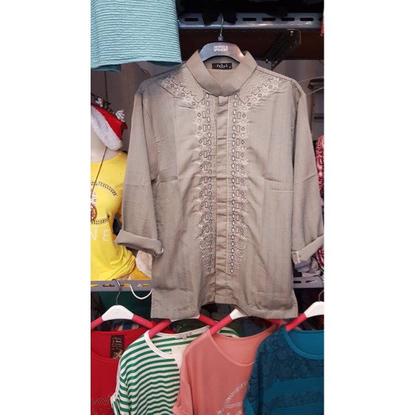 HM-2517 Baju Koko Panjang  Hijau Lumut Busana Muslim Pria Murah