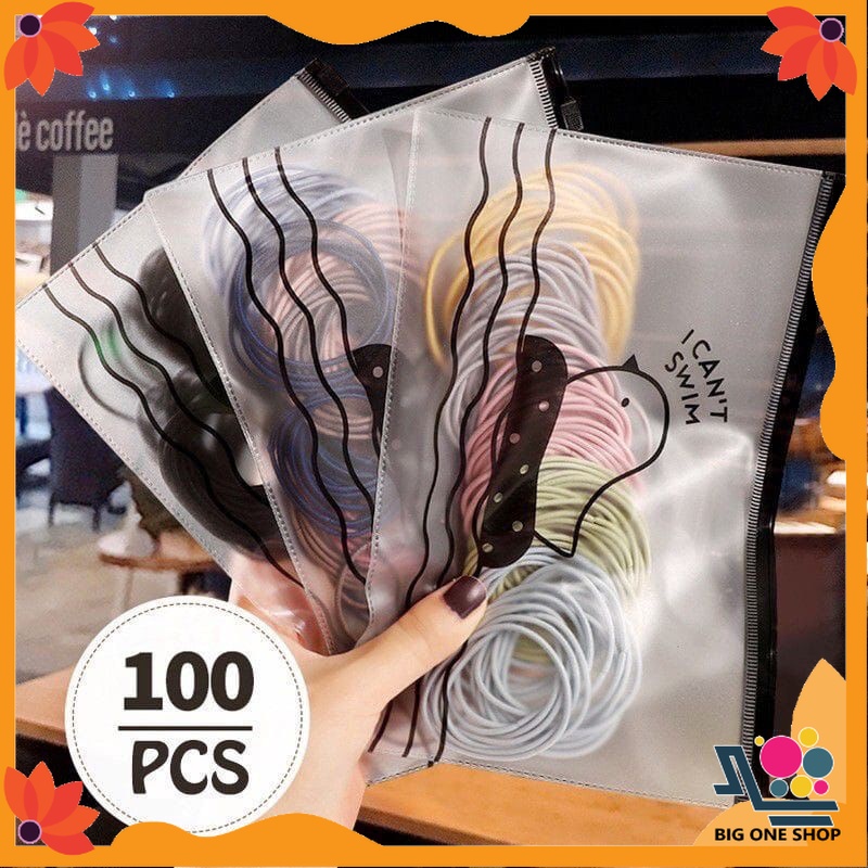 Ikat Rambut Polos Warna-Warni 100pcs / Ikat Rambut Kunciran Wanita Model Korea Simple Bahan Karet