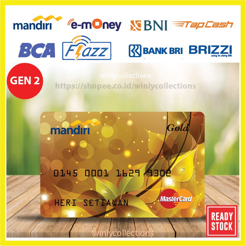 KARTU EMONEY DEBIT CARD BUNGA GOLD MASTER ETOLL MANDIRI FLAZZ BCA BNI TAPCASH BRIZZI BRI - 2 SISI