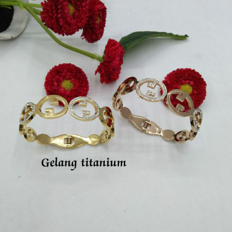 Fourfashion Gelang Bangle Titanium Wanita Motif Permata Kekinian S106