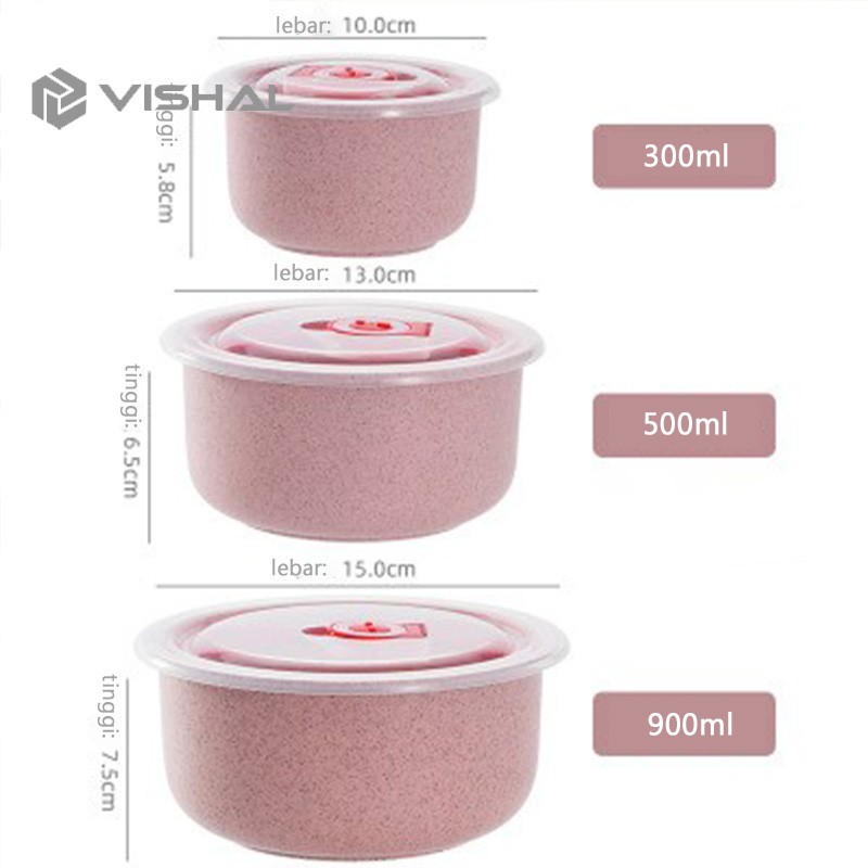 VISHAL 3 in 1 Kotak Pengawet Kedap Udara Mangkuk Dengan Penutup Gandum Mangkuk Berkapasitas Besar VS