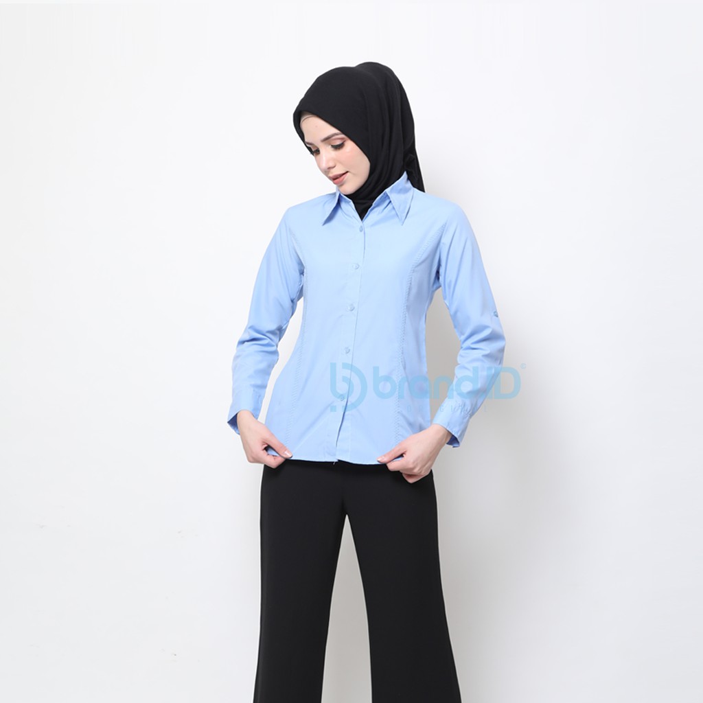 KEMEJA WANITA BIRU MUDA DAN WARNA POLOS TANGAN PANJANG KATUN / BAJU KANTOR FORMAL KERJA CEWEK JUMBO