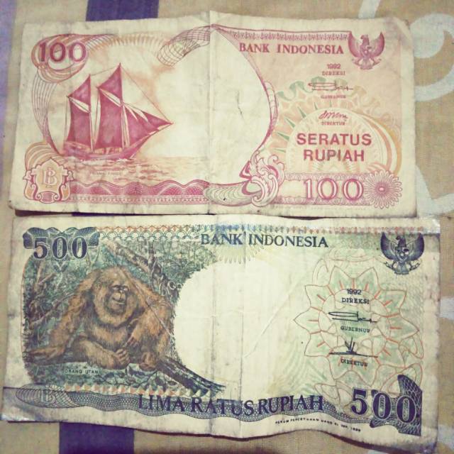 Uang kertas asli RP100 RP500 tahun 1992