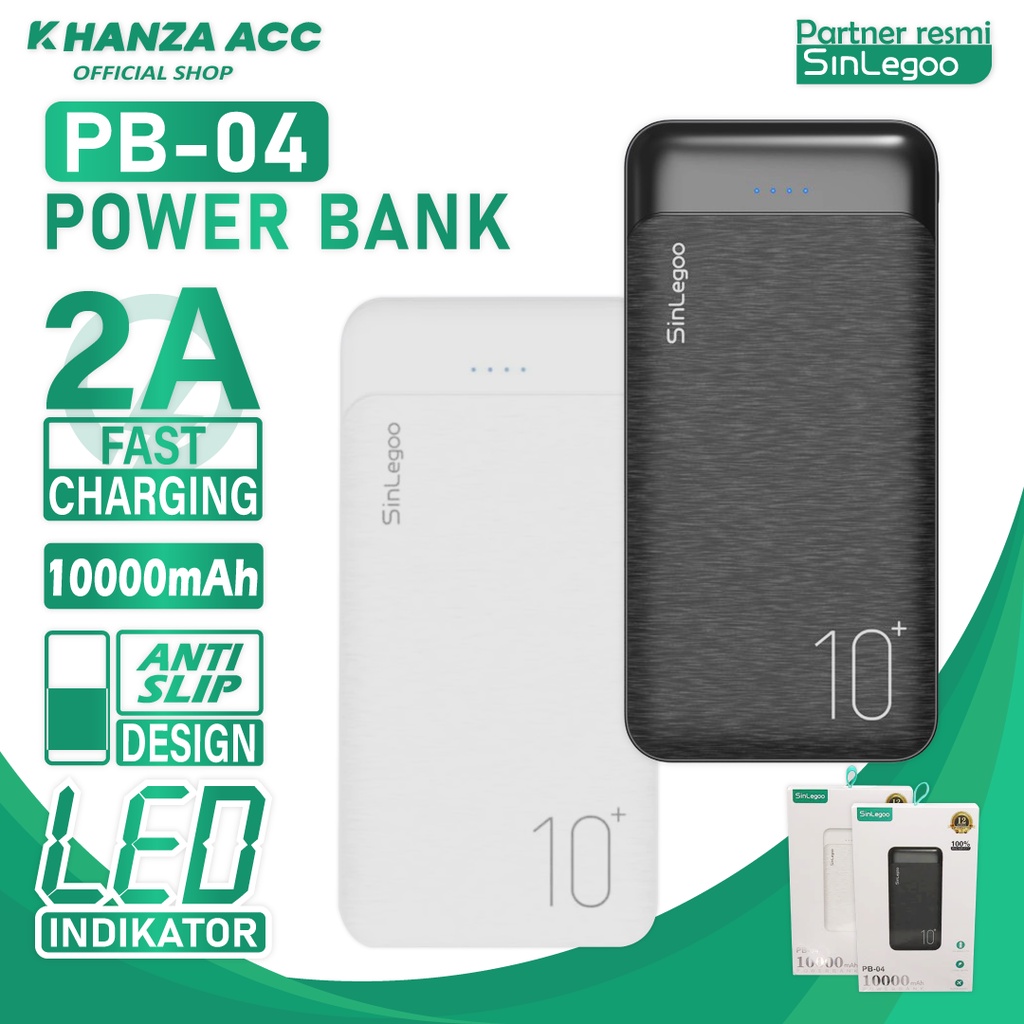 KHANZAACC SINLEGOO PB-04 PowerBank Anti Slip 10.000mAh Travel Friendly Circuit Protection Fast Charging