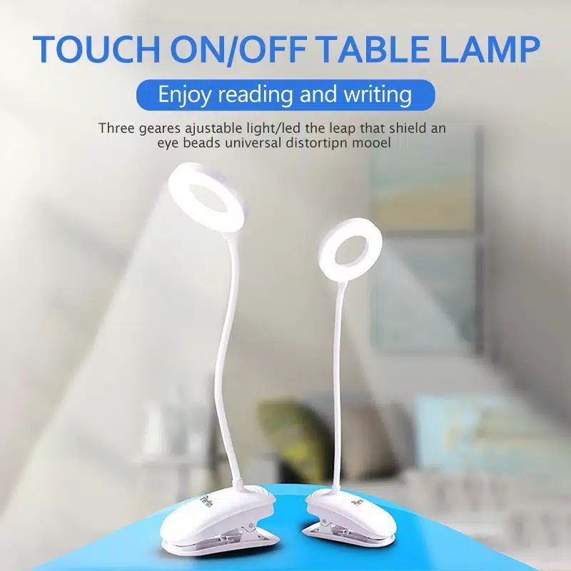 Perfin PFLG01 on / off sentuh 3 mode lampu meja klip 7000K membaca mata kontroler USB