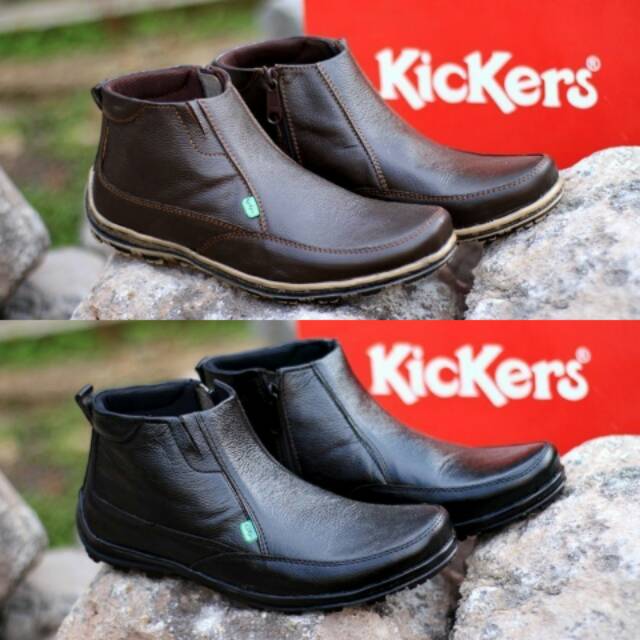 Sepatu boot pria kulit kickers boot slop resleting kulit