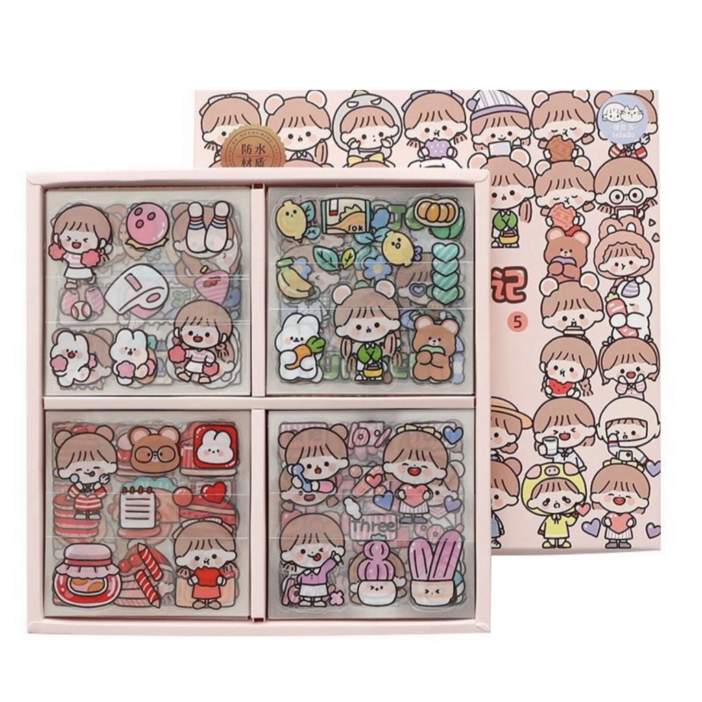 

100lembar SET Sticker HAPPY DAY Sticker PET DIY Scrapbook Stiker Hias Lucu in Box