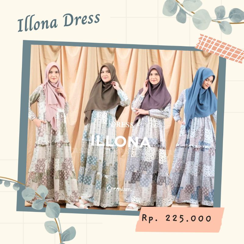 BAJU GAMIS DRESS ILLONA DRESS BY GREENISM REMAJA KEKINIAN MERK BRANDED TERBARU 2022 2021 BATIK SIMPL