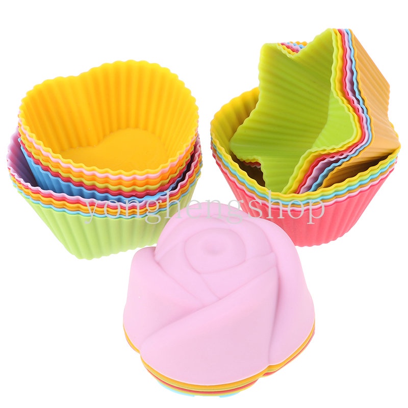 1 Pc Cetakan Cupcake Muffin Bentuk Persegi Panjang Hati Bahan Silikon Reusable Untuk Dapur