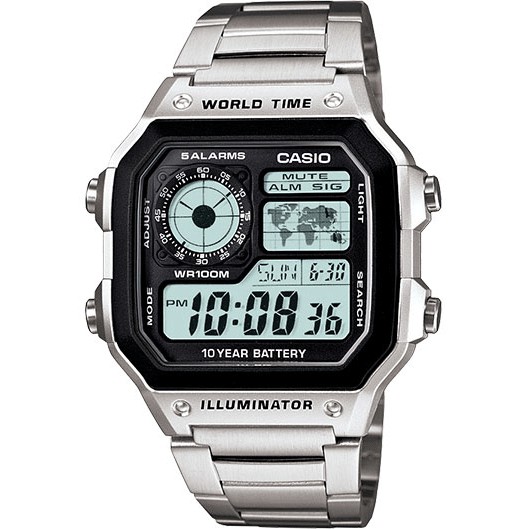 Casio Original AE1200WHD-1A / AE-1200WHD-1A Jam Tangan Pria Digital Stainless Rantai Silver