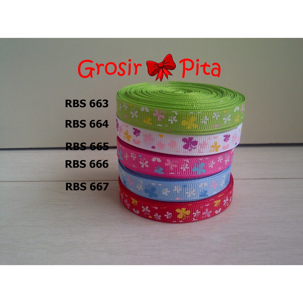 

(25 yard) Pita Grosgrain Motif Kupu Kupu RBS 663,664,665,666,667 | Toko Bahan Craft | Grosir Pita