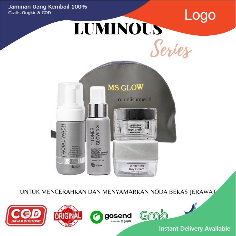 MS GLOW Paket Free Bonus Pouch/Dompet Kosmetik/Ecer Whitening Night Cream/Luminous/Malam Ultimate/Kr