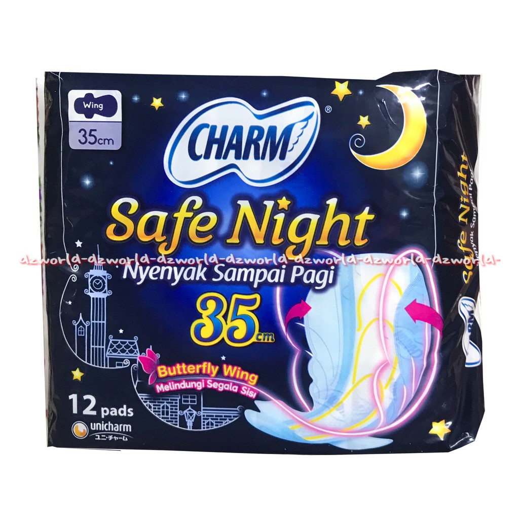 Charm Safe Night 35 cm Isi 12 Pads Pembalut Wanita Panjang Malam Hari Dengan perlindungan maksimal Anti bocor
