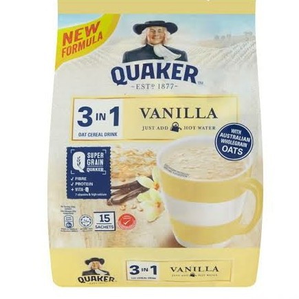 

Quaker 3 in 1 Vanilla oatmeal oat cereal drink 15 pcs Quakers Malaysia