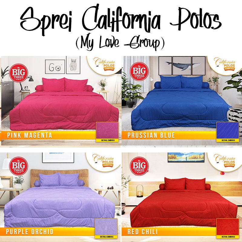 BEDCOVER saja CALIFORNIA POLOS 180x200 red blue maroon purple green pink - King 180 Queen 160 BC