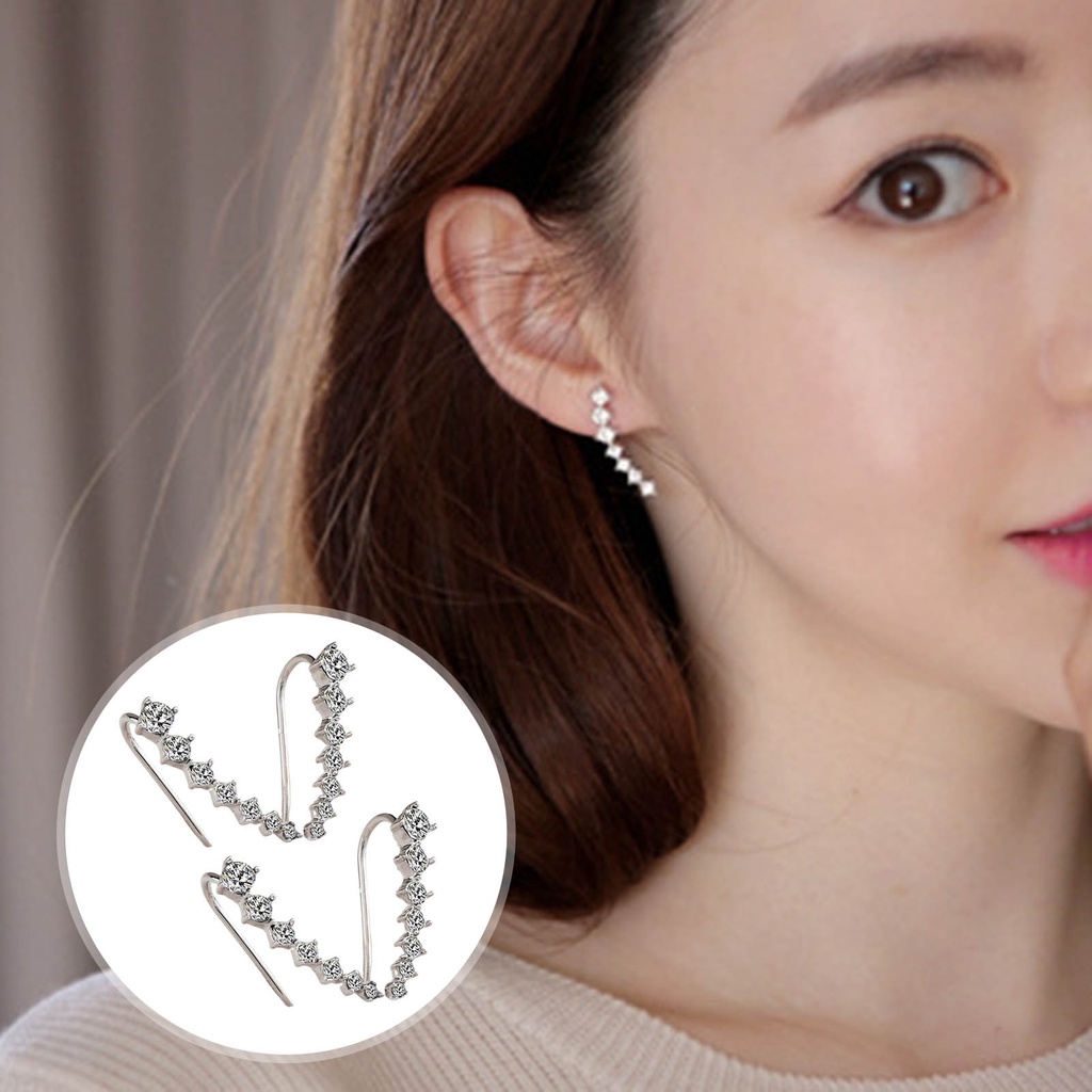 Hu Hu Hu Hu Hu Alat Bantu Pasang Kacamata♡ 1 Pasang Anting Stud Bentuk C Aksen Berlian Imitasi Gaya Korea Untuk Wanita
