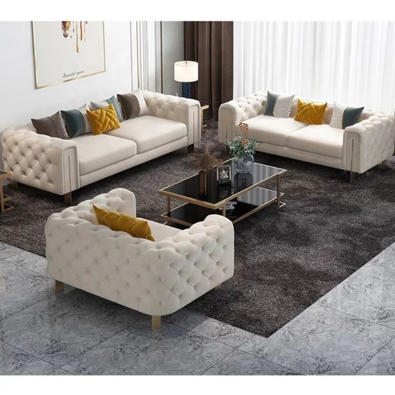 Sofa Chesterfield Sofa Tamu Mewah Elegant Sofa Fullseat Putih 221 Seater