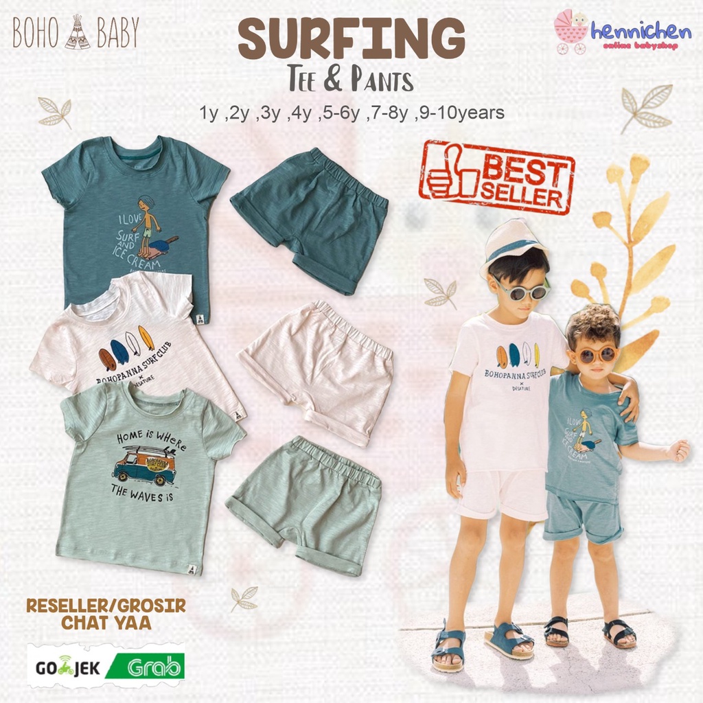 BOHO BABY SURFING TEE SURFING PANT NEW kaos Anak baju anak baju bayi 1-5 THN BOHOBABY BOHOPANNA