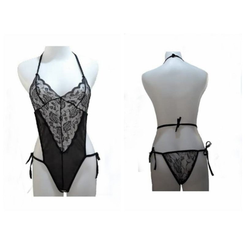 Lingerie Wanita Tali Mesh Bahan Renda transparan Bodysuit A195