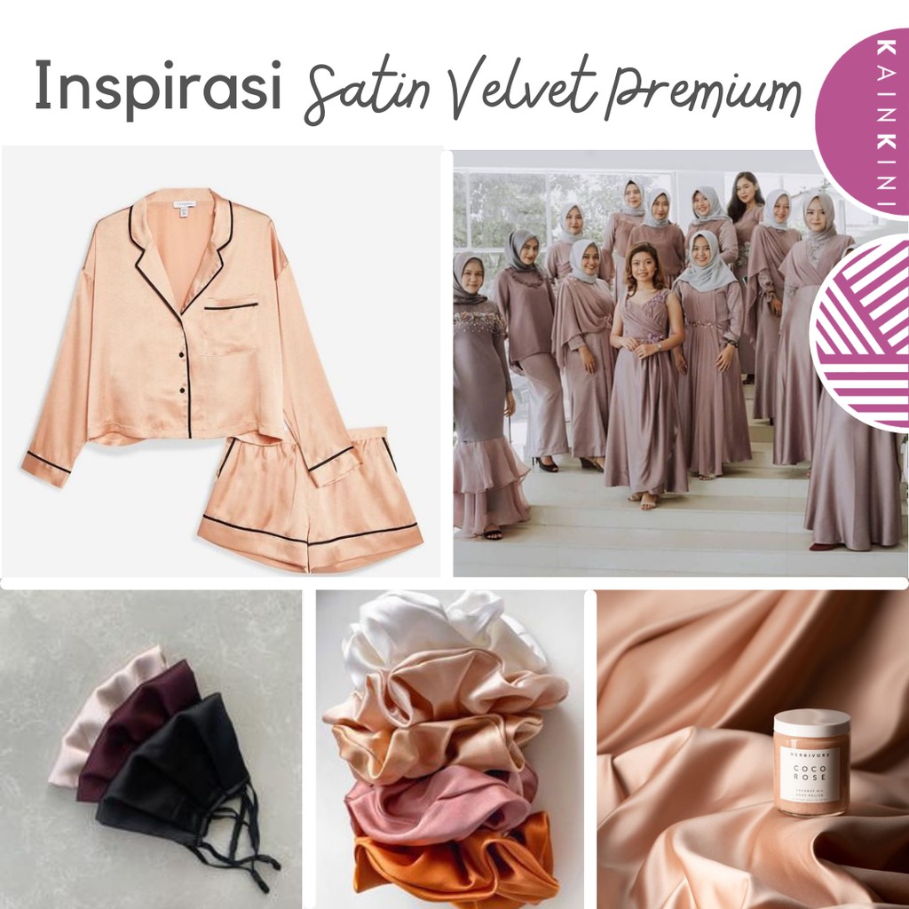 (½ Meter) Kain Satin Velvet Premium Grade A Sateen Kilap Doff Kainkini -  Peach Pink Salmon Salem ( Bahan Kebaya Hijab Gamis Seragam Bridesmaid Background Backdrop )