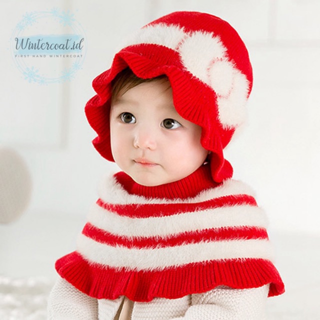 READY INDONESIA Topi musim dingin bayi anak perempuan laki winter scarf syal kids baby