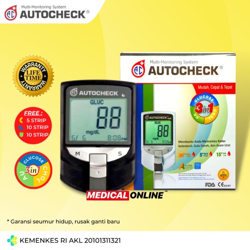 Autocheck GCU 3 in 1 Alat Cek Gula darah, Kolesterol dan Asam urat Paket Lengkap