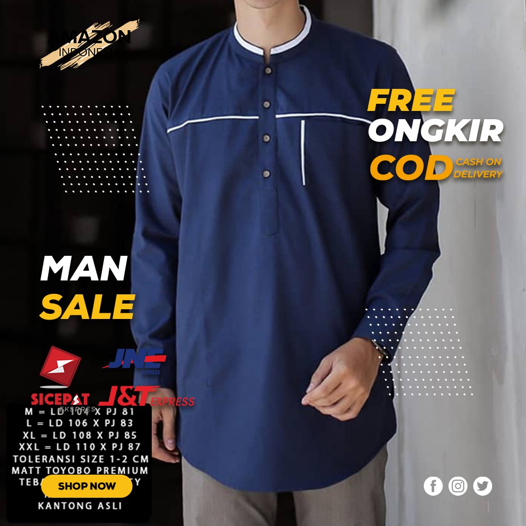 BAJU KOKO FASHION MUSLIM PRIA WARNA NAVY BIRU  LENGAN PANJANG BAHAN TOYOBO PREMIUM ORIGINAL IMPORT