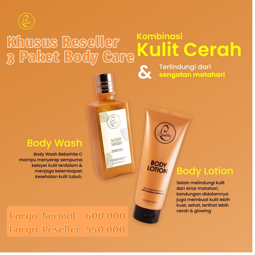Khusus Reseller (3 Paket Lotion & Body Wash) BBC Beb White C Body Series Hand Body Lotion & Body Was