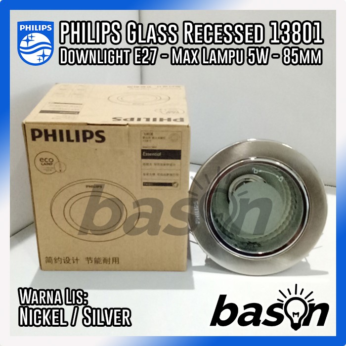 PHILIPS DOWNLIGHT 13801 Glass Recessed Nickel | Rumah Lampu 85mm dengan Kaca