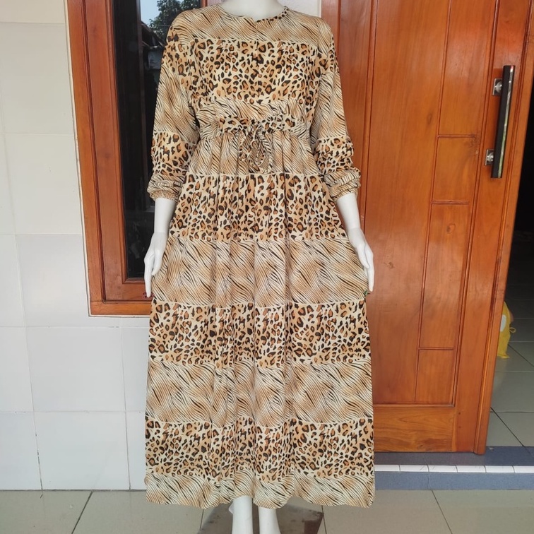 gamis ceruty motif leopard full puring / dress maxi ceruti macan