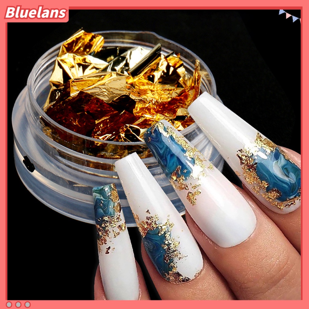 Bluelans Stiker Nail Art Bahan Foil Warna Emas Silver Untuk Dekorasi Manicure Wanita