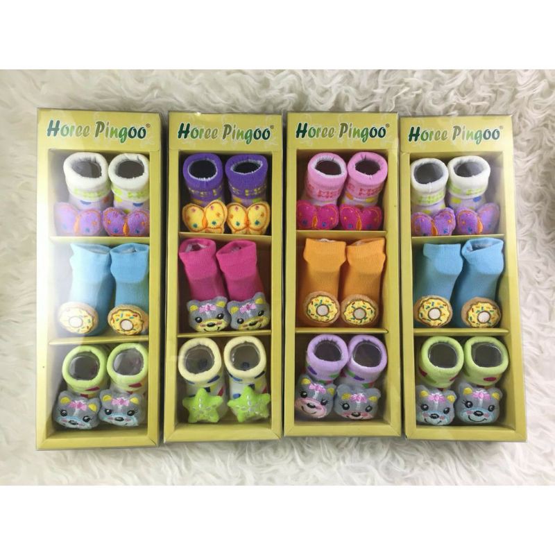 (3PCS)PROMO!!! KAOS KAKI BAYI BOX BONEKA ISI 3 / KAOS KAKI BOX BONEKA 3 IN 1 / KAOS KAKI ISI 3