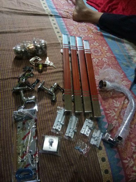Paket Handle Pintu Stainless 45cm Coklat 2set + Body Pelor