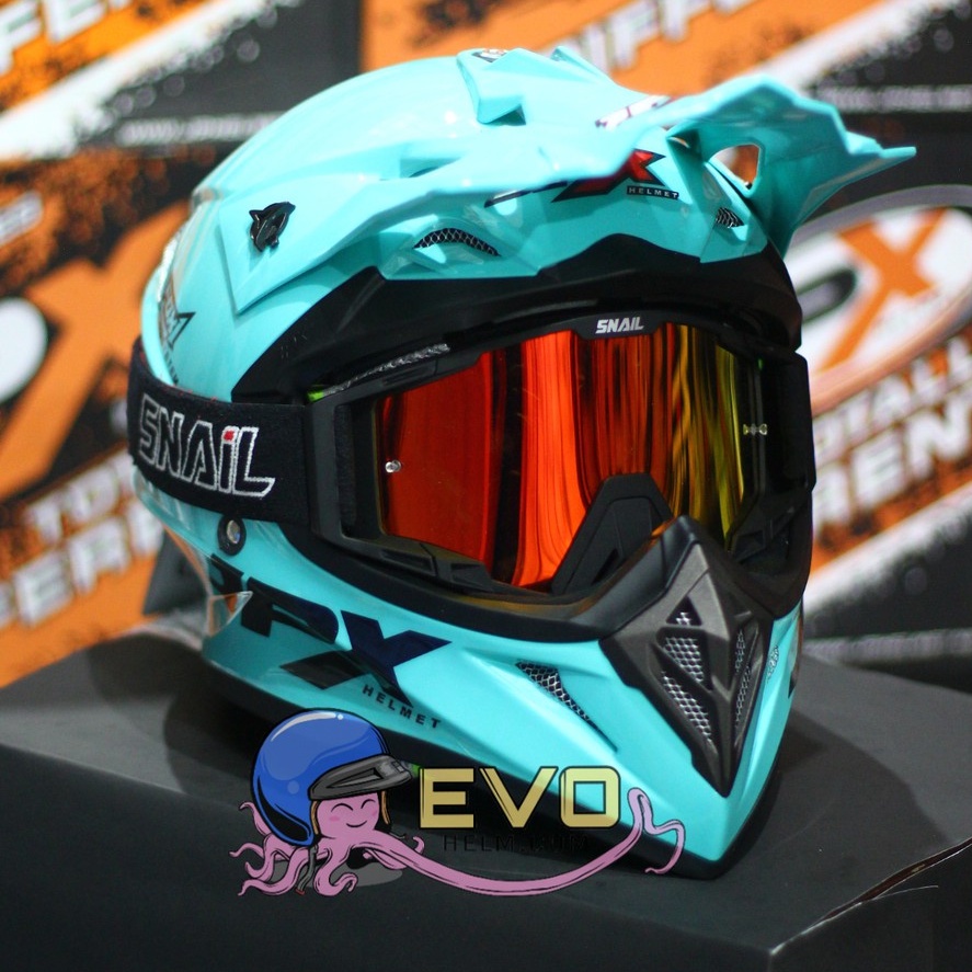 HELM JPX CROSS_SOLID - TOSCA BLUE GLOSS / BLACK + GOOGLE SNAIL (ONGKIR 2 KG) HELM JPX TERBARU