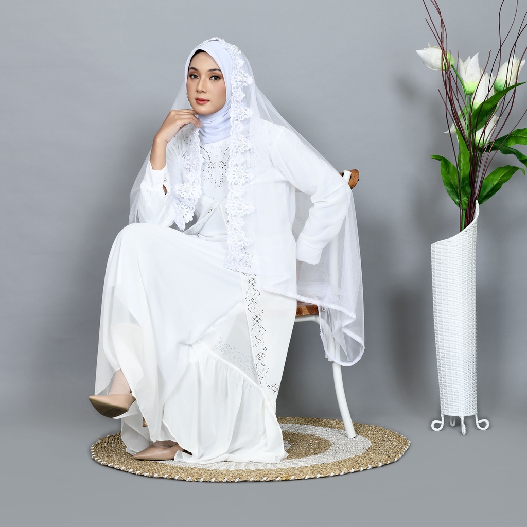 Slayer veil pengantin BORDIR/kerudung pengantin/hijab pengantin elegan/Veil pengantin/jilbab pengantin PUTIH