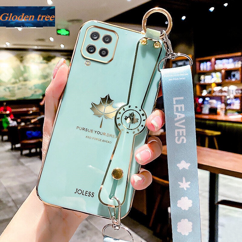 Case Motif Daun Maple Dengan lanyard Untuk Samsung Galaxy A12 M12