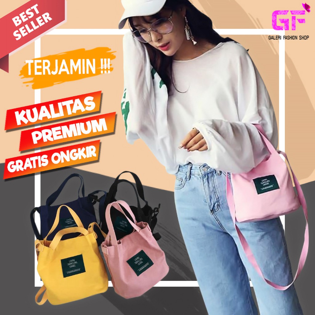 TAS SELEMPANG WANITA SLEMPANG SLING BAG KECIL MINI BAHU CEWEK SIMPLE KOREA KANVAS IMPORT MURAH GF334