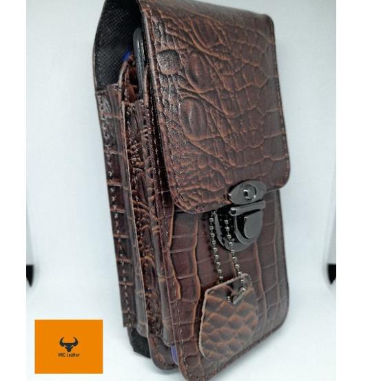 LANGSUNG ATC.. Dompet Hp Pinggang Multifungsi Pria Motif Buaya 2 Slot Kulit Asli