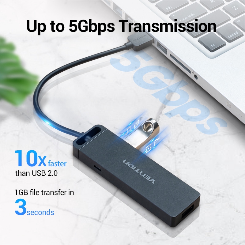 Vention Hub Usb 3.0 4 Port Ultra Slim Portable Dengan Power Supply Untuk  Surface Pro/Notebook/Pc/Laptop