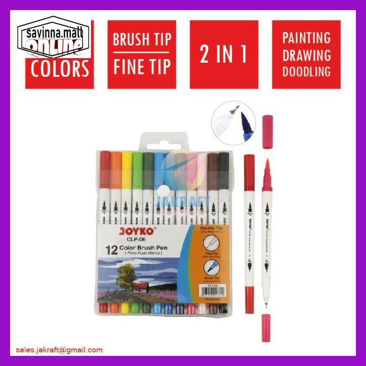 

U0Uo879- Color Brush Pen Joyko 12 Warna 2 In 1 Clp-06 Spidol Kuas Pena Dua Mata Y7Ry688-