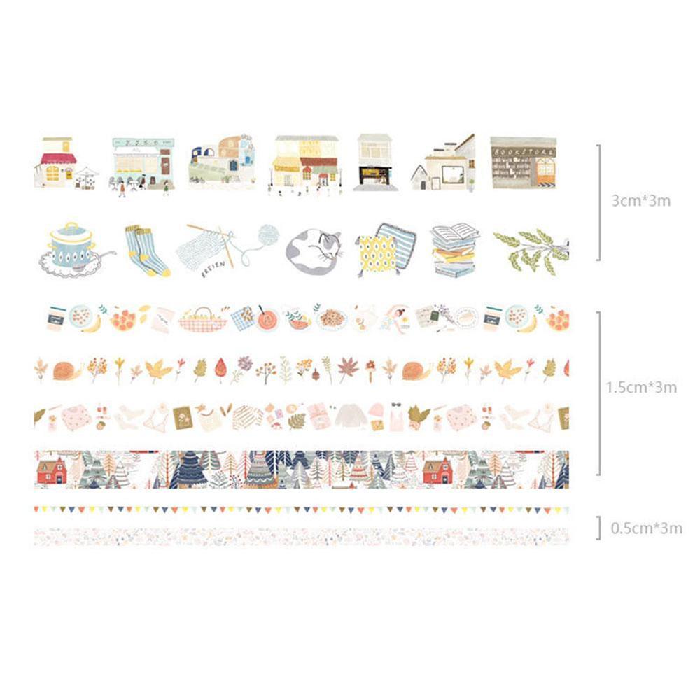 Chookyy 8roll/set Washi Tape Perlengkapan Sekolah Daun Hijau Kaktus Dicetak Multi-Warna Hias Scrapbooking Stiker