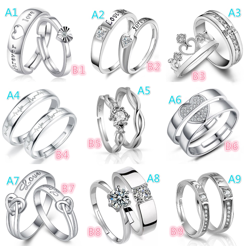 【Ready stock】Cincin couple perak murah Pasangan Berlian Imitasi Untuk Mode Wanita Perhiasan fashion simple COD