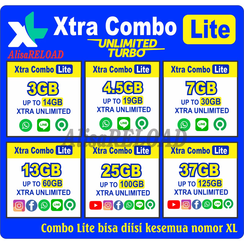 [ MURAH ] Paket Internet XL Xtra Combo Lite Unlimited Turbo Upto 100GB | Kuota XL Murah