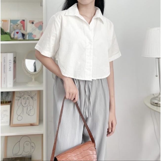 BEFAST - ZEC OOTD Kemeja Crop SHINA / Bolero Crop Kemeja Bigsize / Kemeja Crop Model Terbaru / Fashion Wanita Remaja Kekinian / Kemeja Polos Crop / OOTD Wanita Ala Korean Style / Kemeja Crop Lengan Pendek / Trendy / Termurah