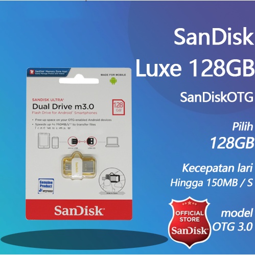 SanDisk Flashdrive Ultra Dual Drive OTG 16GB/32GB/64GB/128GB Transmisi 150M/S M3.0 Flash Drive Storage Eksternal- Gold(100% Original)