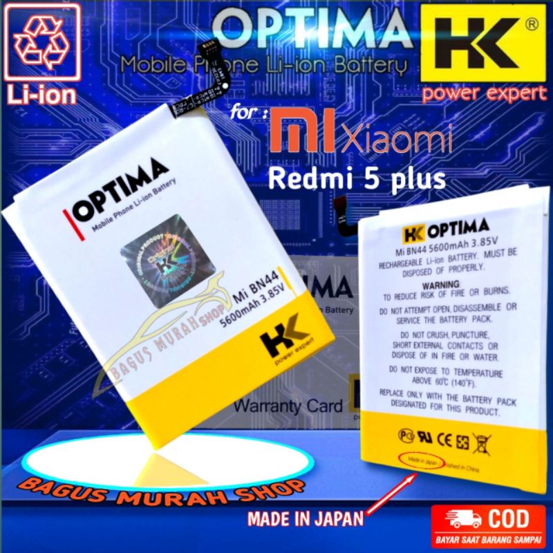 BATERAI BATTERY BATRE REDMI 5 PLUS BN44 redmi 5+ BN 44 REDMI 5PLUS BN-44 REDMI5+ DOUBLE POWER HK OPTIMA