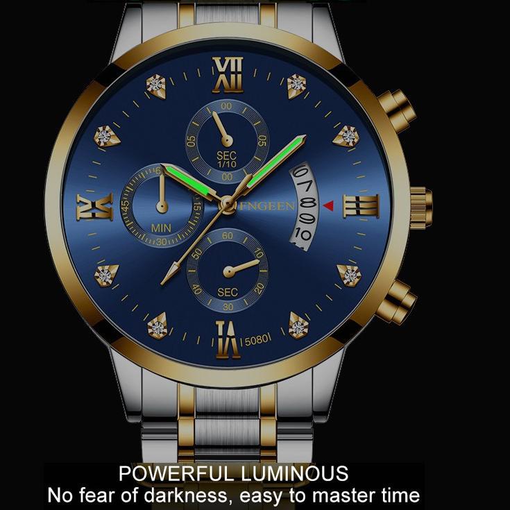 FNGEEN Jam Tangan Pria  Kronograf Quartz Business Watch Anti Air Original Luxury Stainless Steel FNG
